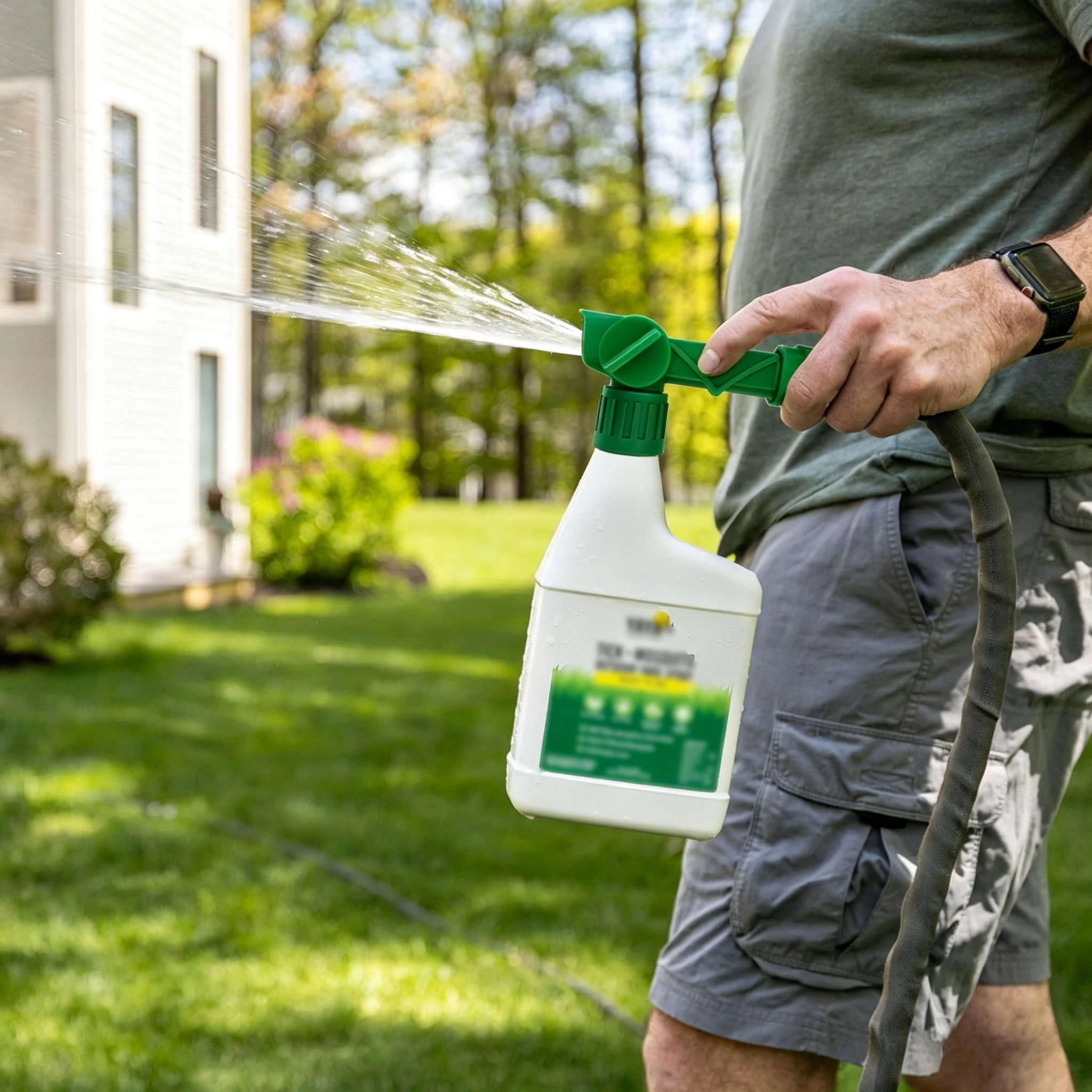 Professioneller Gartenschlauchendspr&uuml;her mit verstellbarer D&uuml;se zum D&uuml;ngen und Reinigen