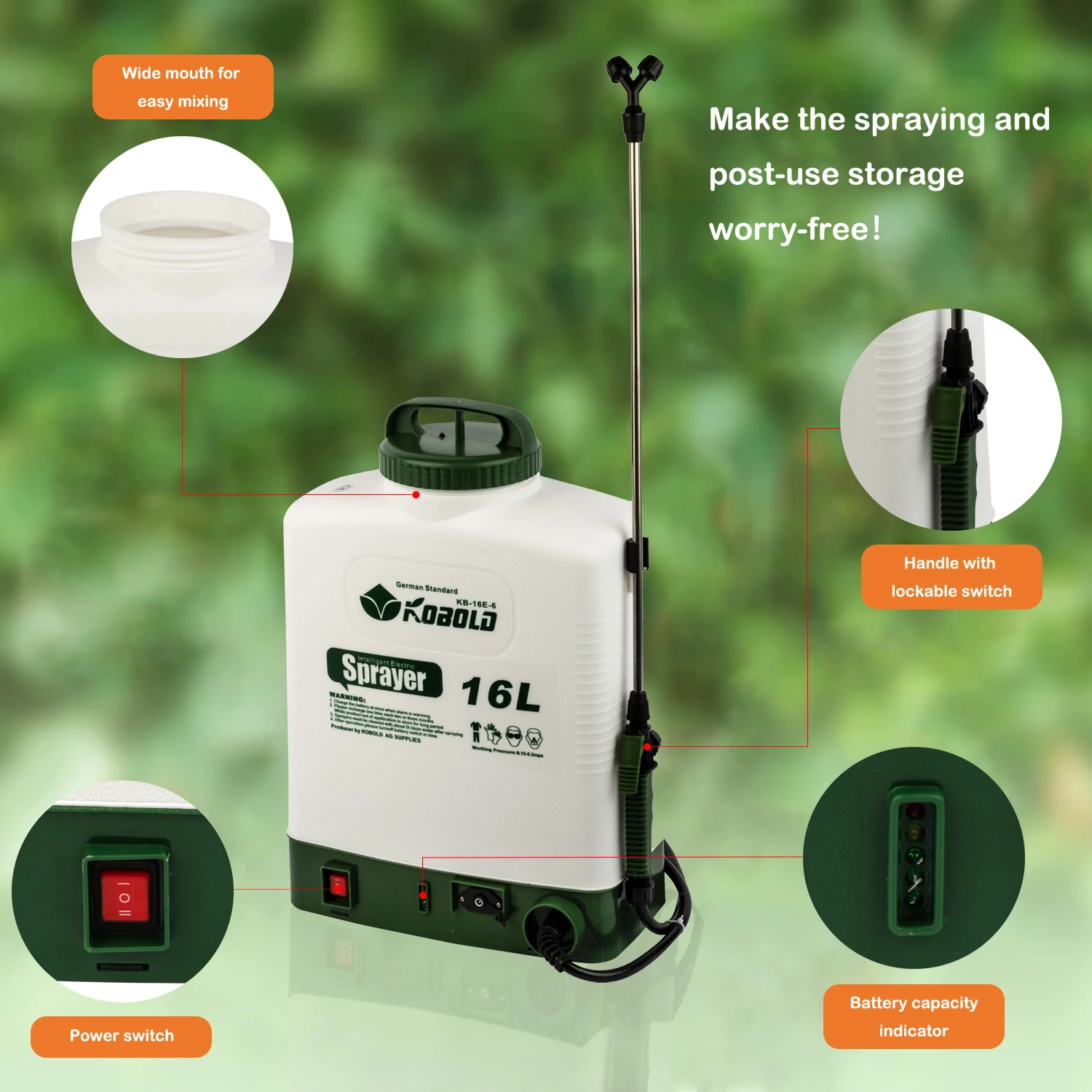 Kobold 16L elektrischer Rucksackspr&uuml;her, wiederaufladbarer, batteriebetriebener Spr&uuml;her f&uuml;r die Desinfektion von Landwirtschaft, Rasen und Garten