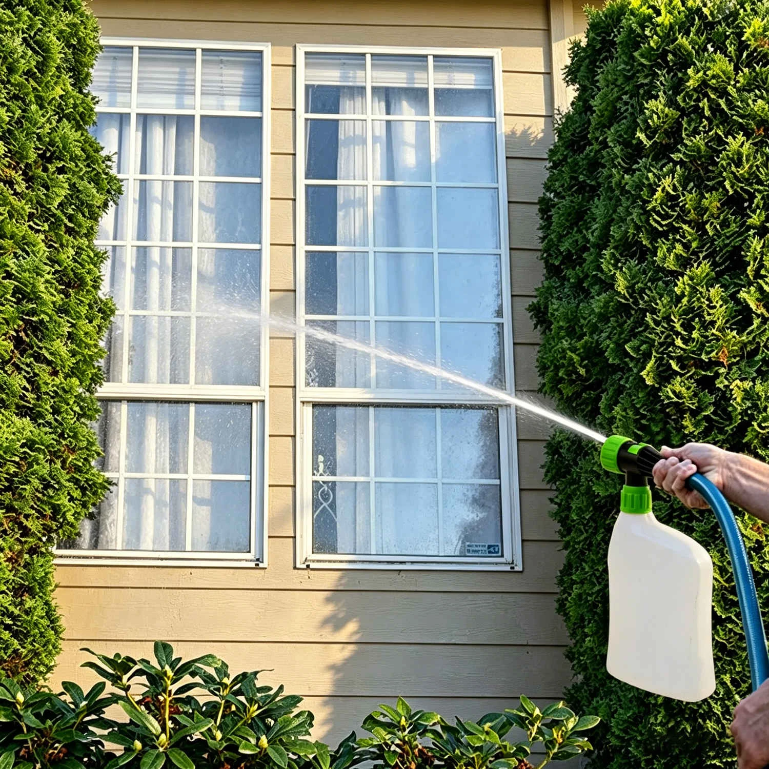 Langstrecken-Schlauchendspr&uuml;her mit Strahlspray f&uuml;r die Reinigung von Gartenrasen im Freien