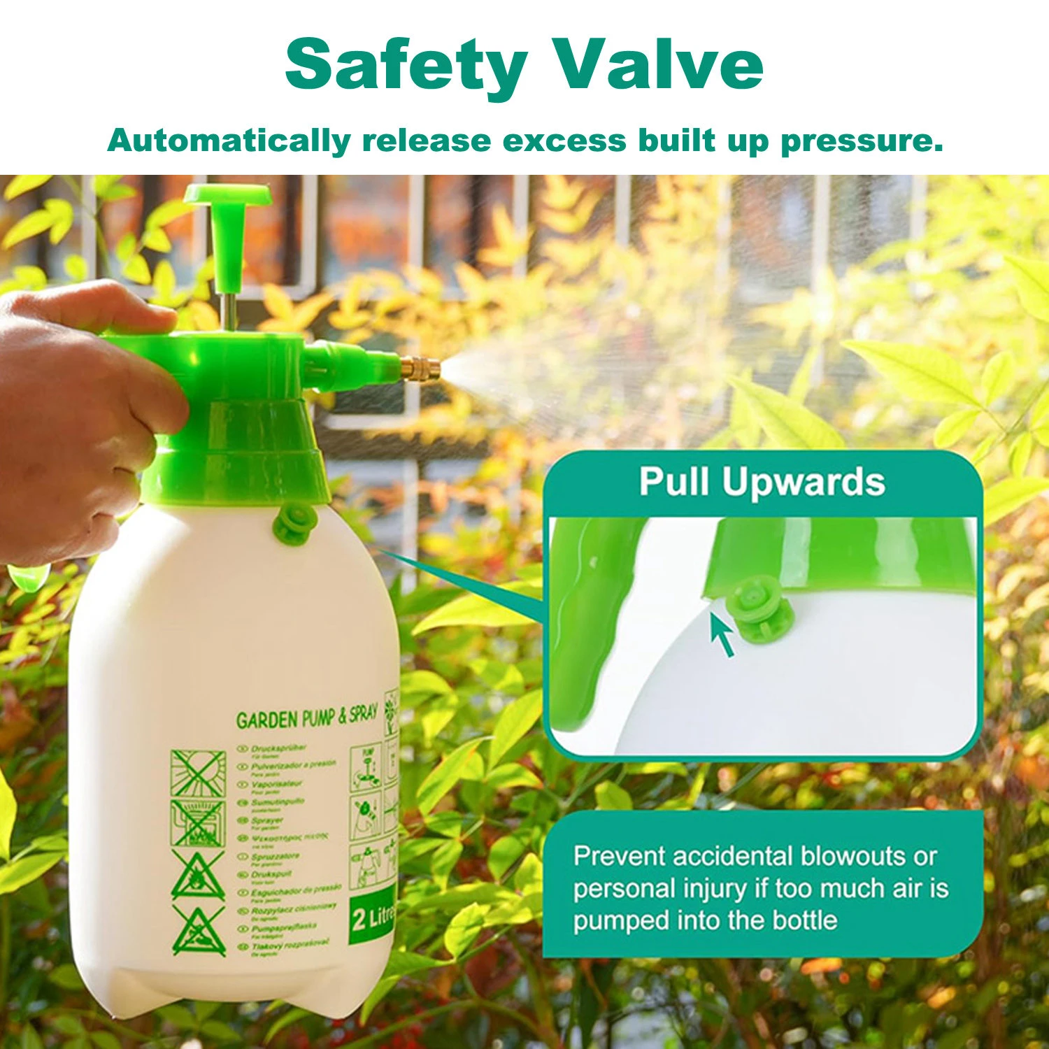 1/2-Gallonen-Garten-Druckpumpenspr&uuml;her mit Sicherheitswert und verstellbarer D&uuml;se f&uuml;r die Bew&auml;sserung zu Hause, zur Reinigung und zum Autowaschen